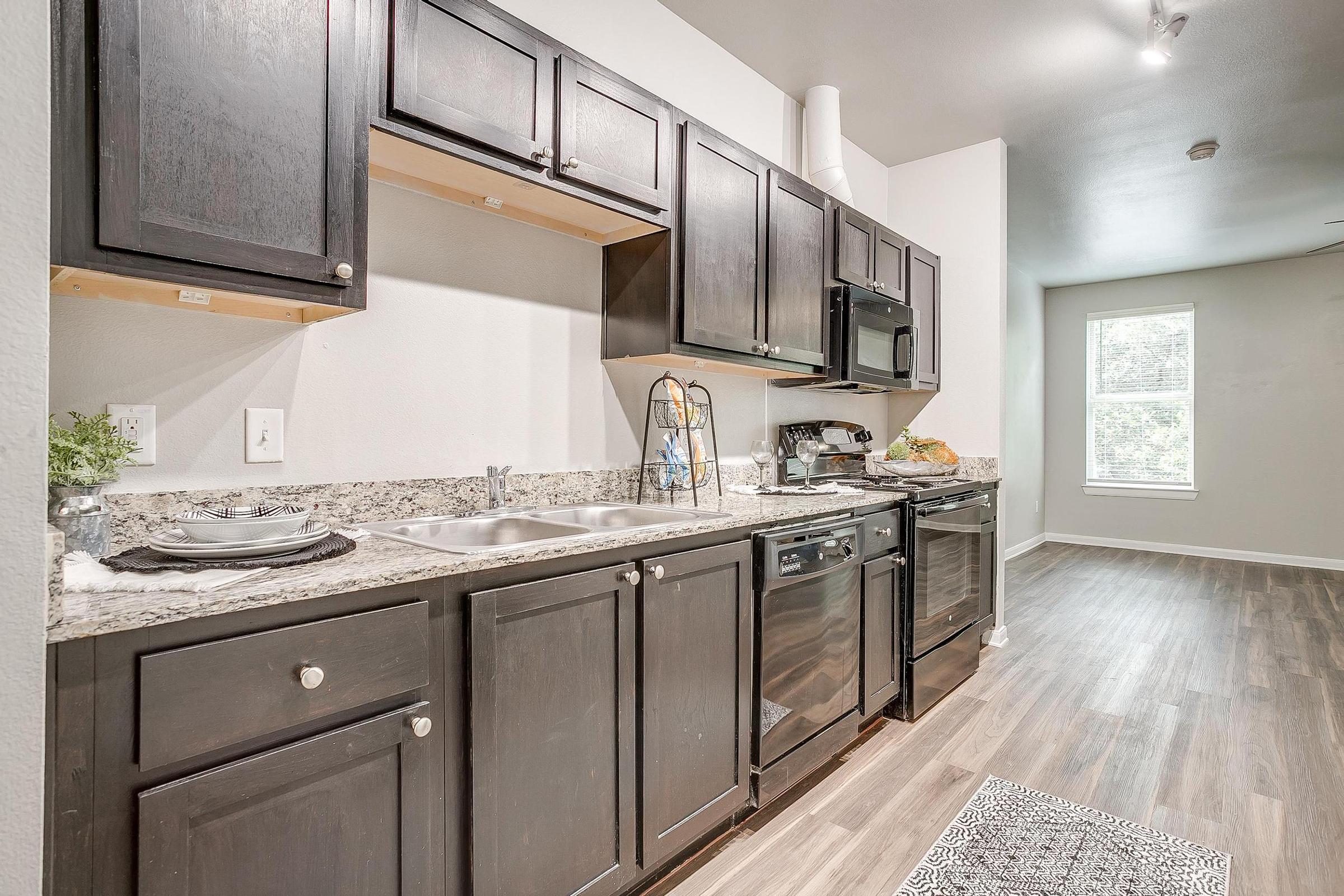 a kitchen with a stove and a sink