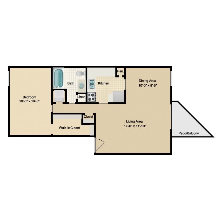 Floor plan image of One Bedroom One Bath