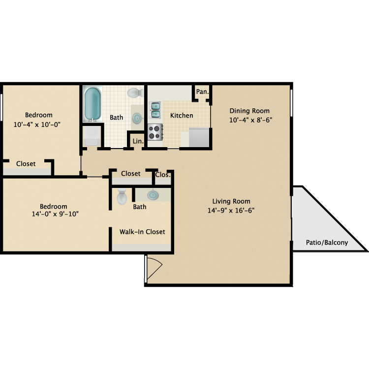 Floor plan image of Two Bedroom One and a Half Bath