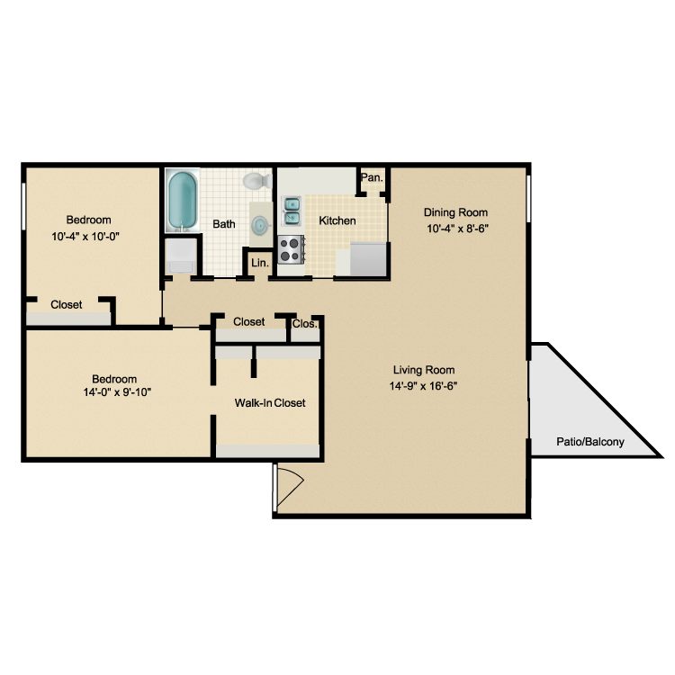 Floor plan image of Two Bedroom One Bath