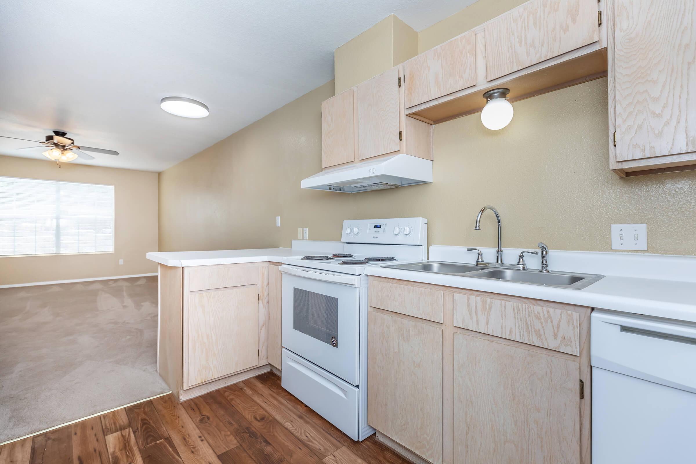 a kitchen with a stove and a sink