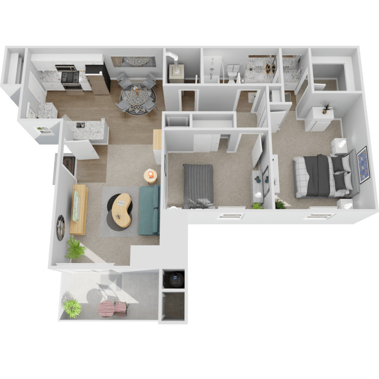 Plan B1, a 2 bedroom 1 bathroom floor plan.