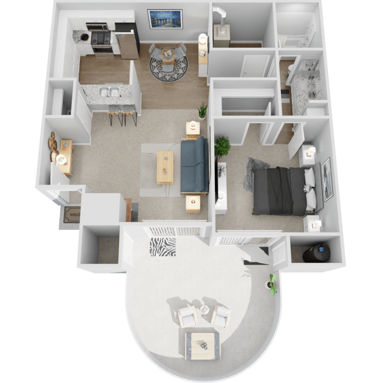 Plan A, a 1 bedroom 1 bathroom floor plan.