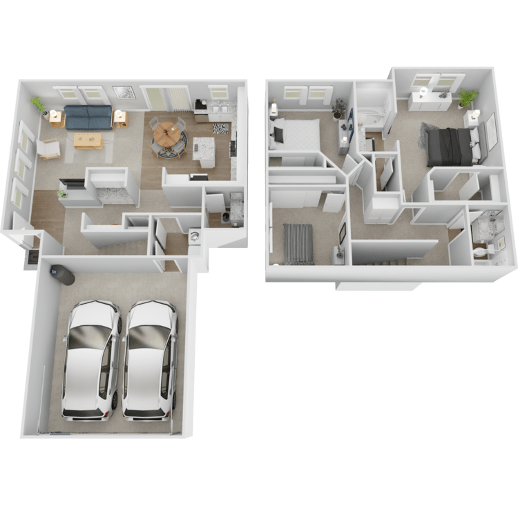 Plan C, a 3 bedroom 2.5 bathroom floor plan.