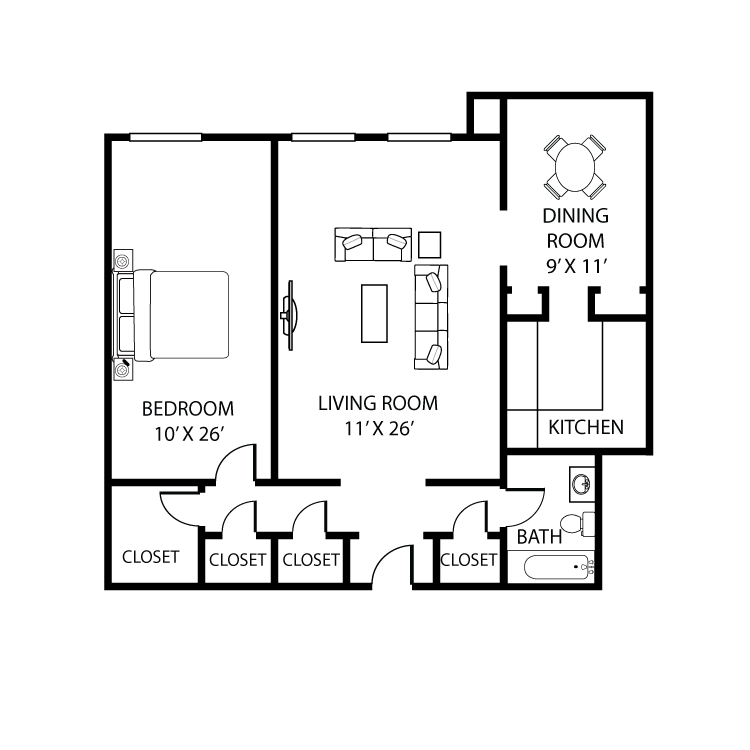 Floor plan image of 1 Bed 1 Bath A