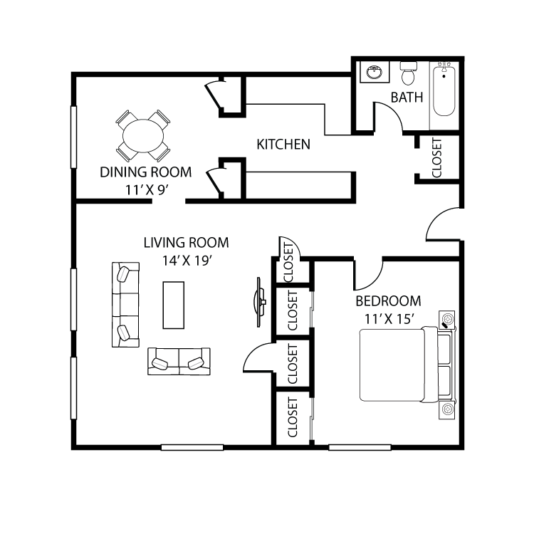 Floor plan image of 1 Bed 1 Bath B
