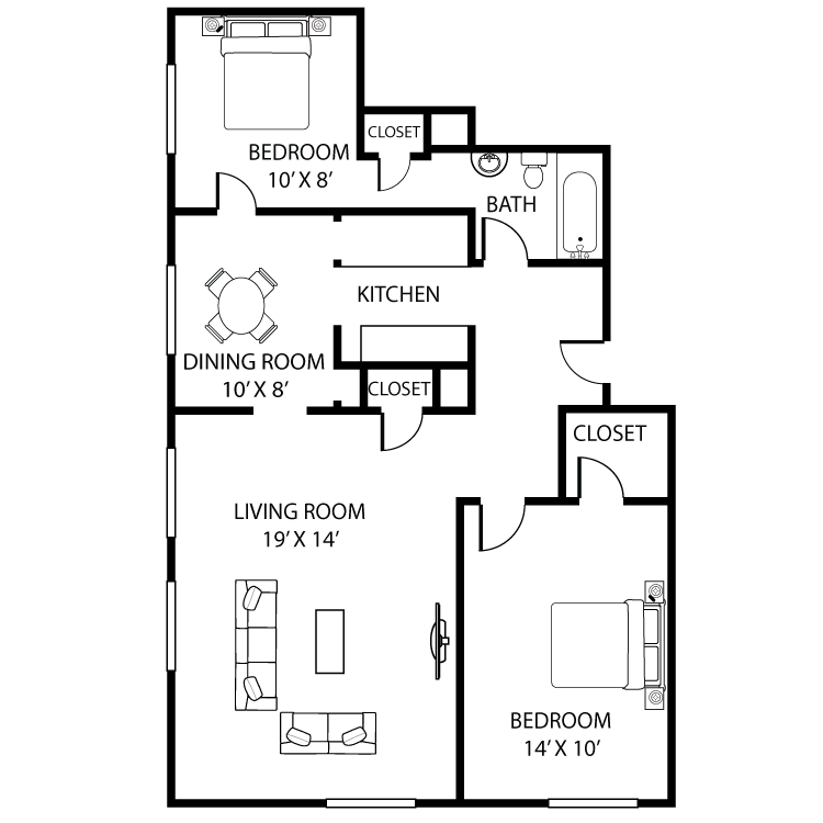 Floor plan image of 2 Bed 1 Bath