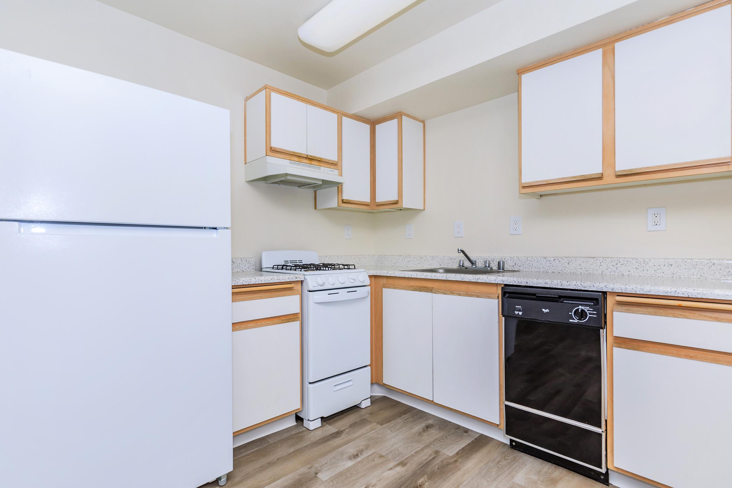 a kitchen with a stove and a refrigerator