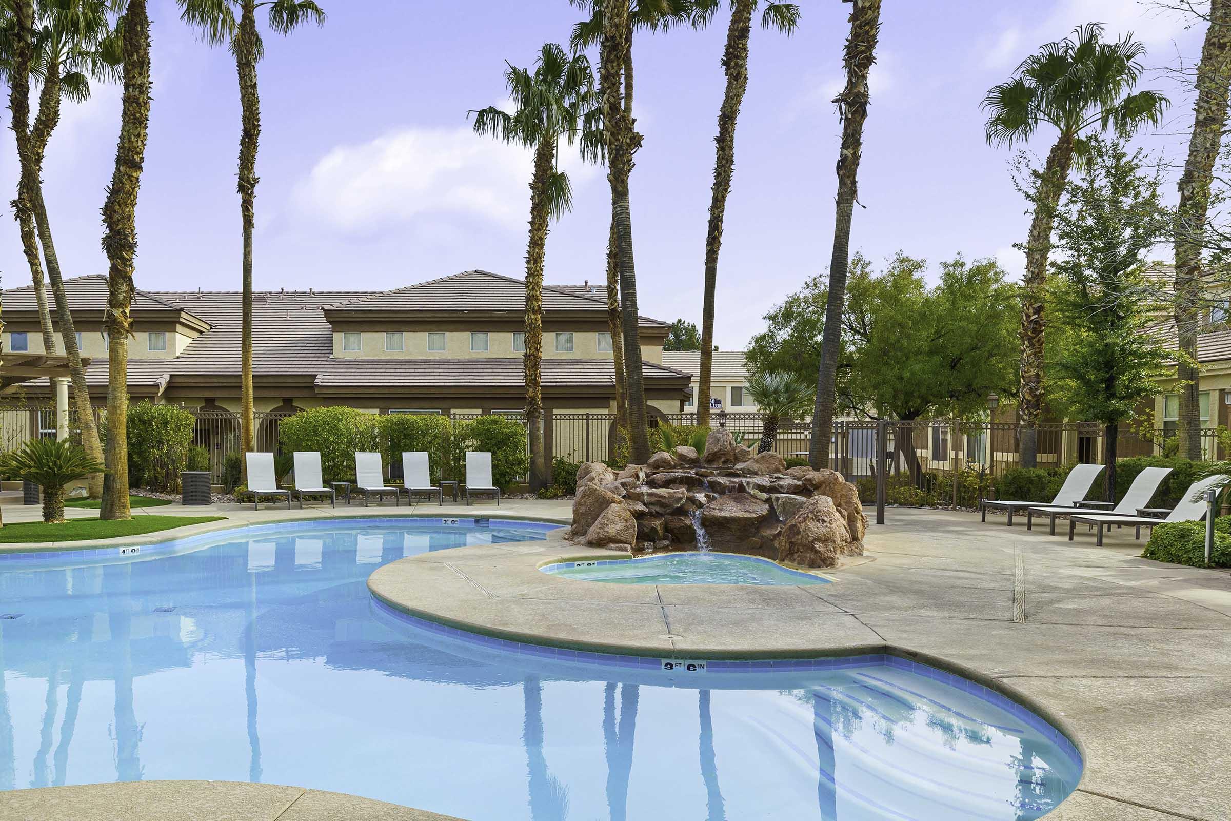 waterfall next to pool