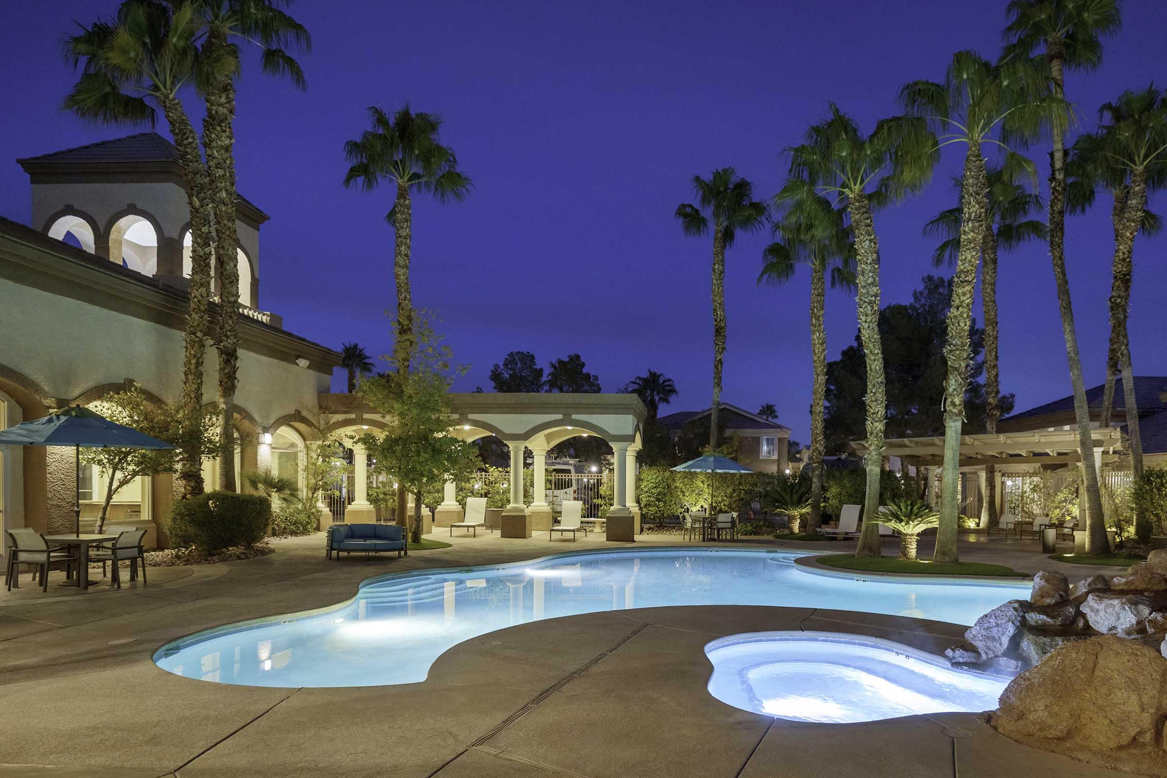 pool with lights at night