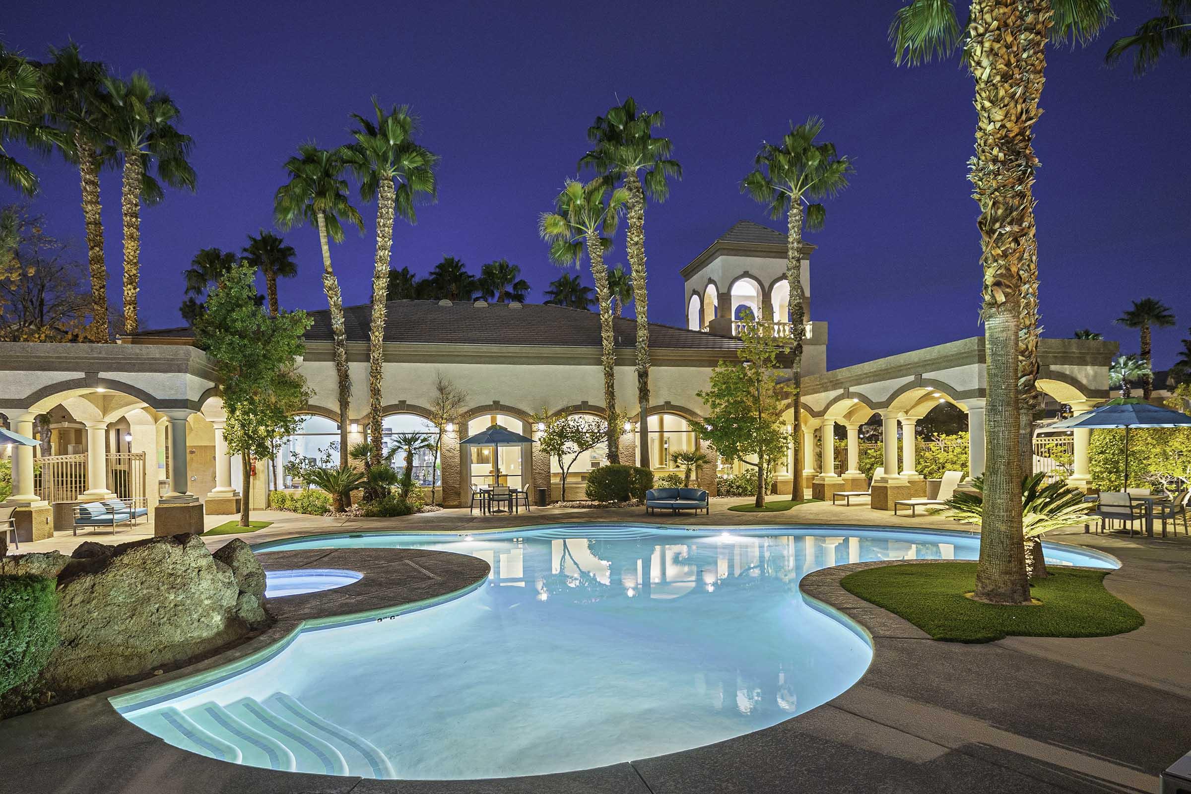 lighted pool at night