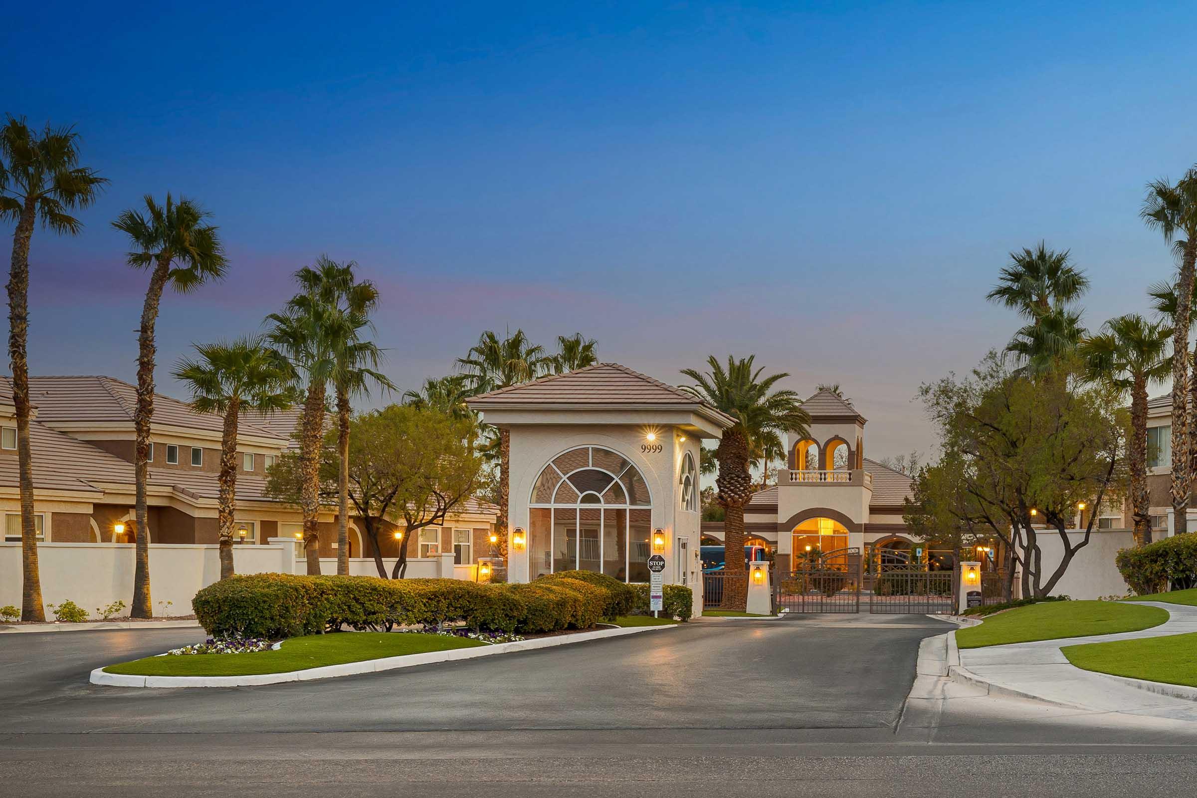 community entrance at dusk