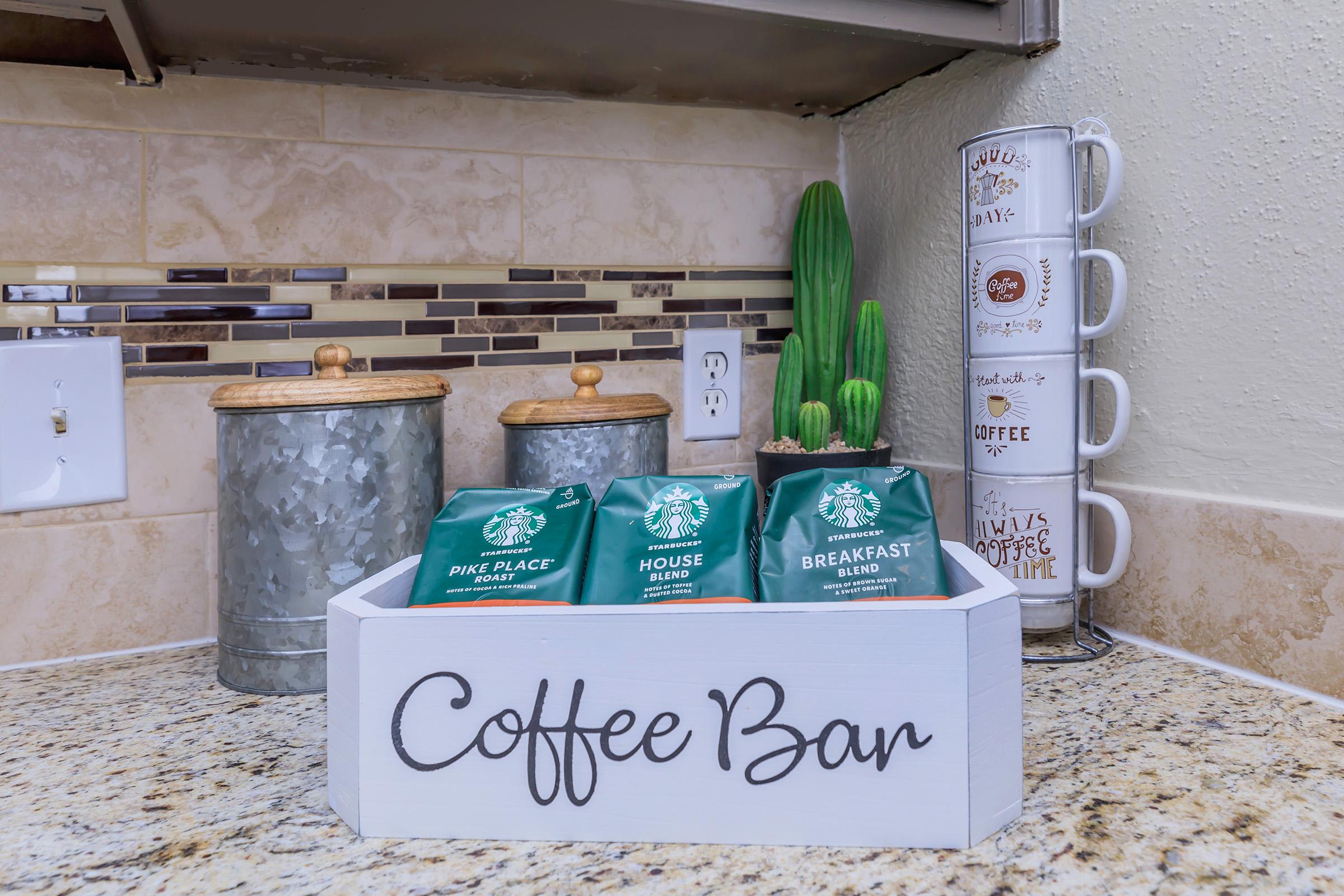 a box that has a sign on a counter