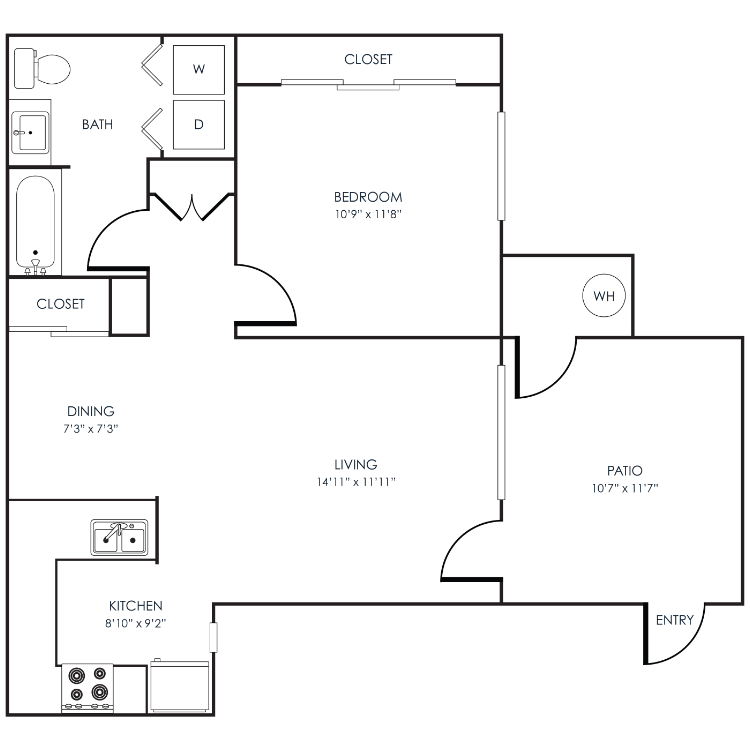 1 Bedroom 1 Bathroom floor plan