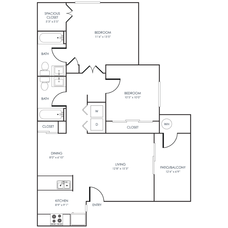 2 Bedroom 2 Bathroom floor plan