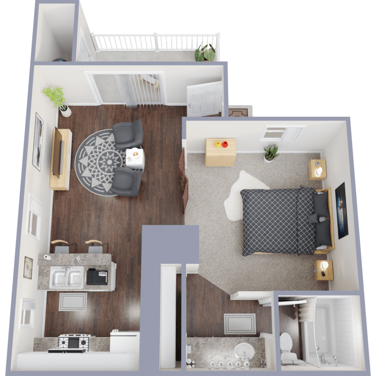 Plan 4, a studio 1 bathroom floor plan.