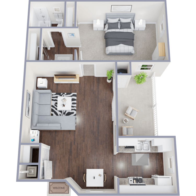 Plan 1, a 1 bedroom 1 bathroom floor plan.