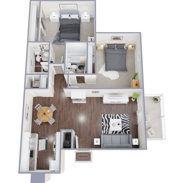 Plan 2, a 2 bedroom 2 bathroom floor plan.
