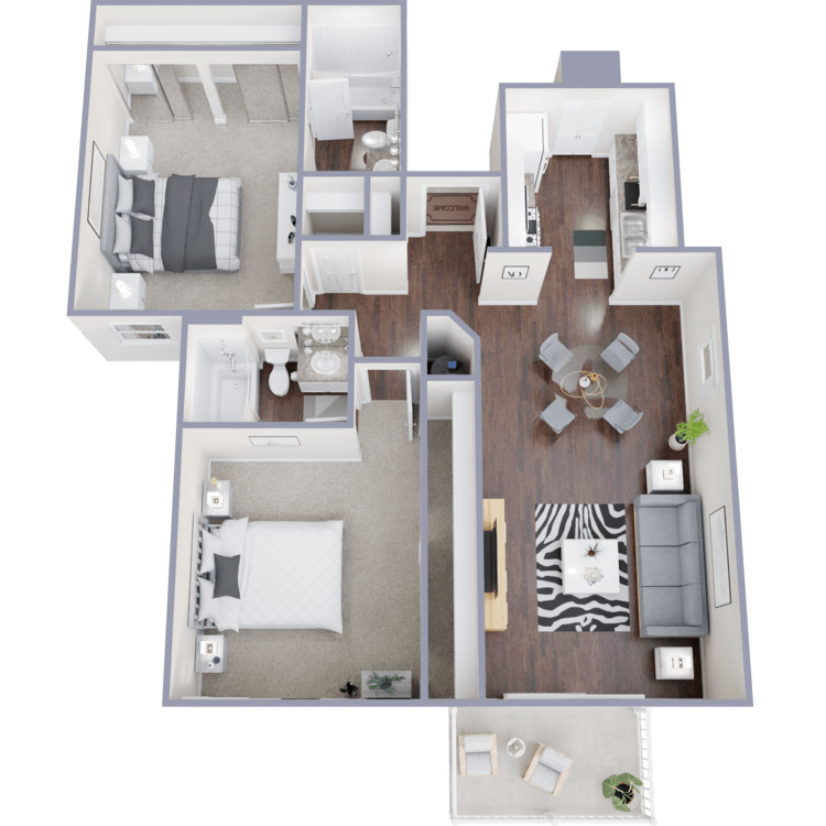 Plan 3, a 2 bedroom 2 bathroom floor plan.