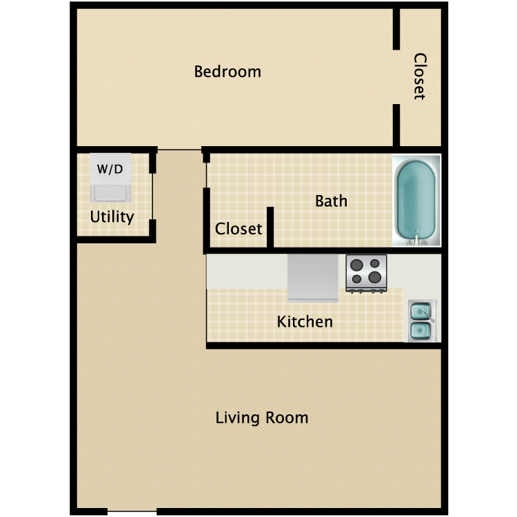 Floor plan image of 1 Bed 1 Bath