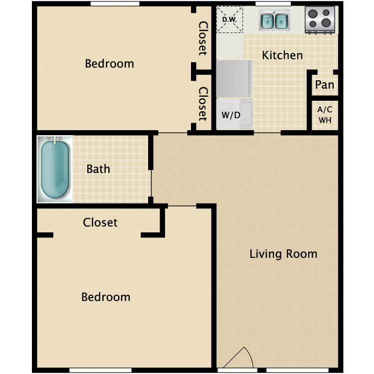 Floor plan image of 2 Bed 1 Bath
