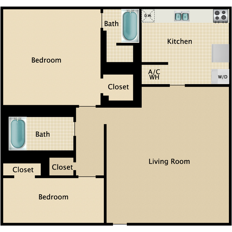 Floor plan image of 2 Bed 2 Bath A