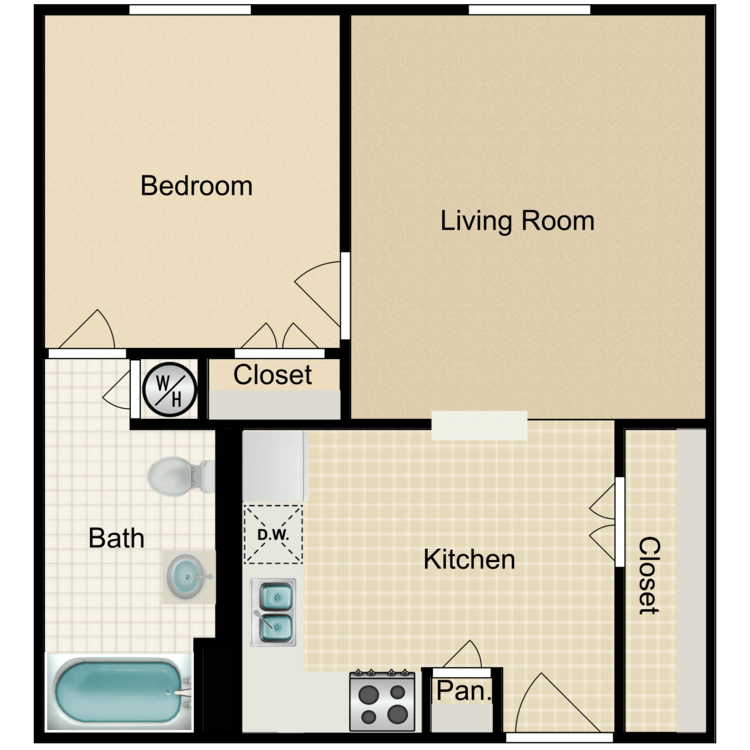 One Bed One Bath floor plan image