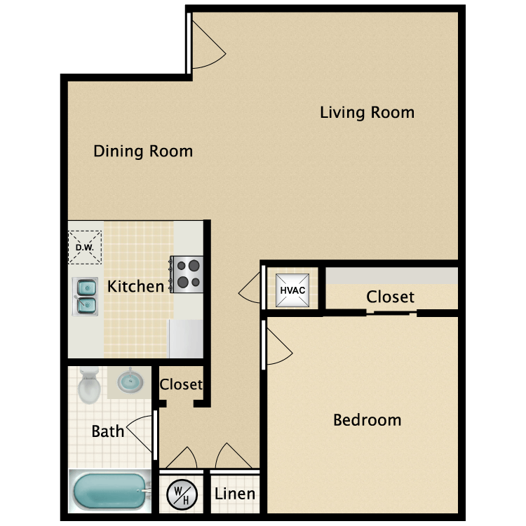Floor plan image of 1 Bed 1 Bath