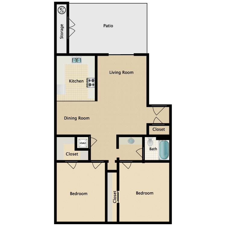 Floor plan image of 2 Bed 1 Bath