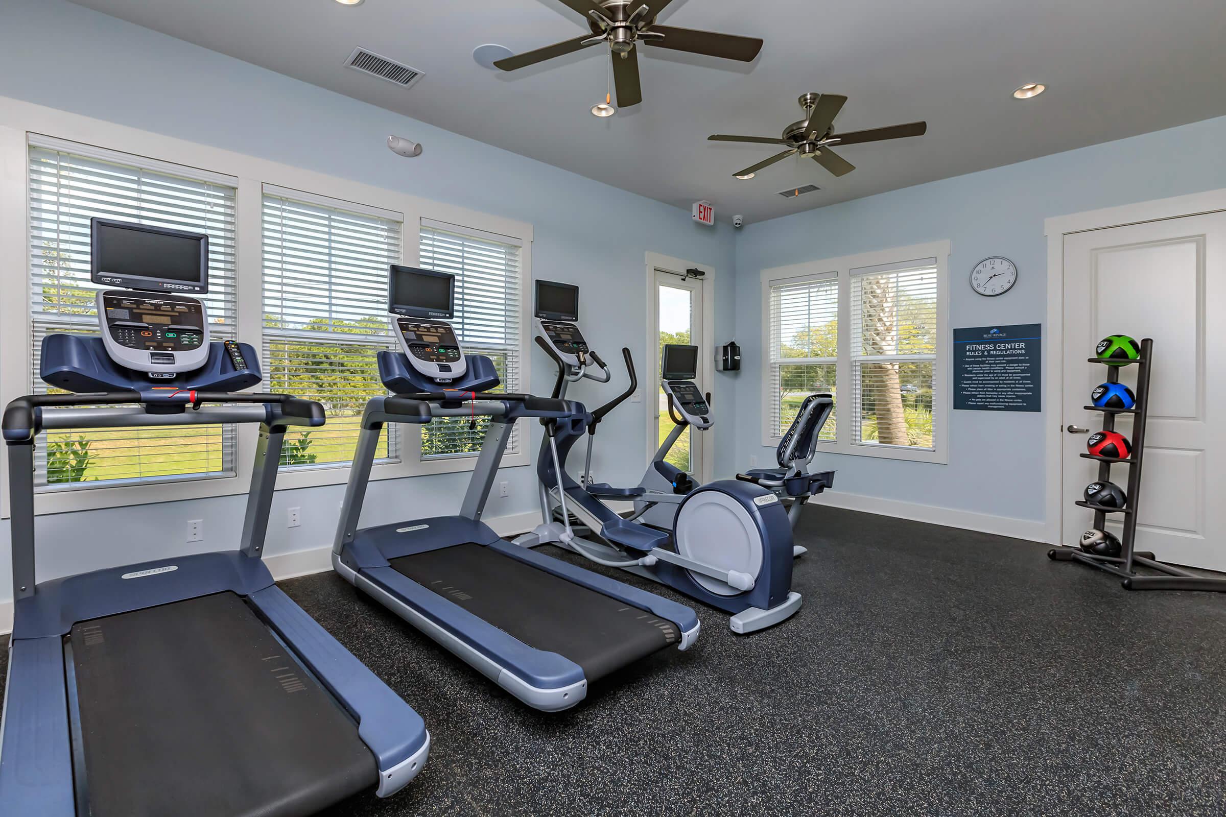 24-hour fitness center at The Townhomes at Beau Rivage in Wilmington, North Carolina.