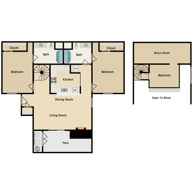Floor plan image of Plan C 3 Bed 2 Bath with Loft