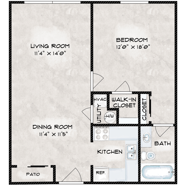 1 Bedroom 1 Bath floor plan image