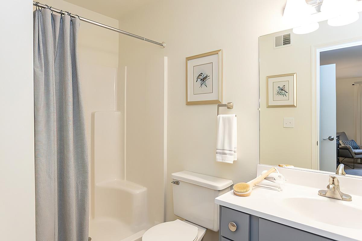 a room with a sink and a mirror