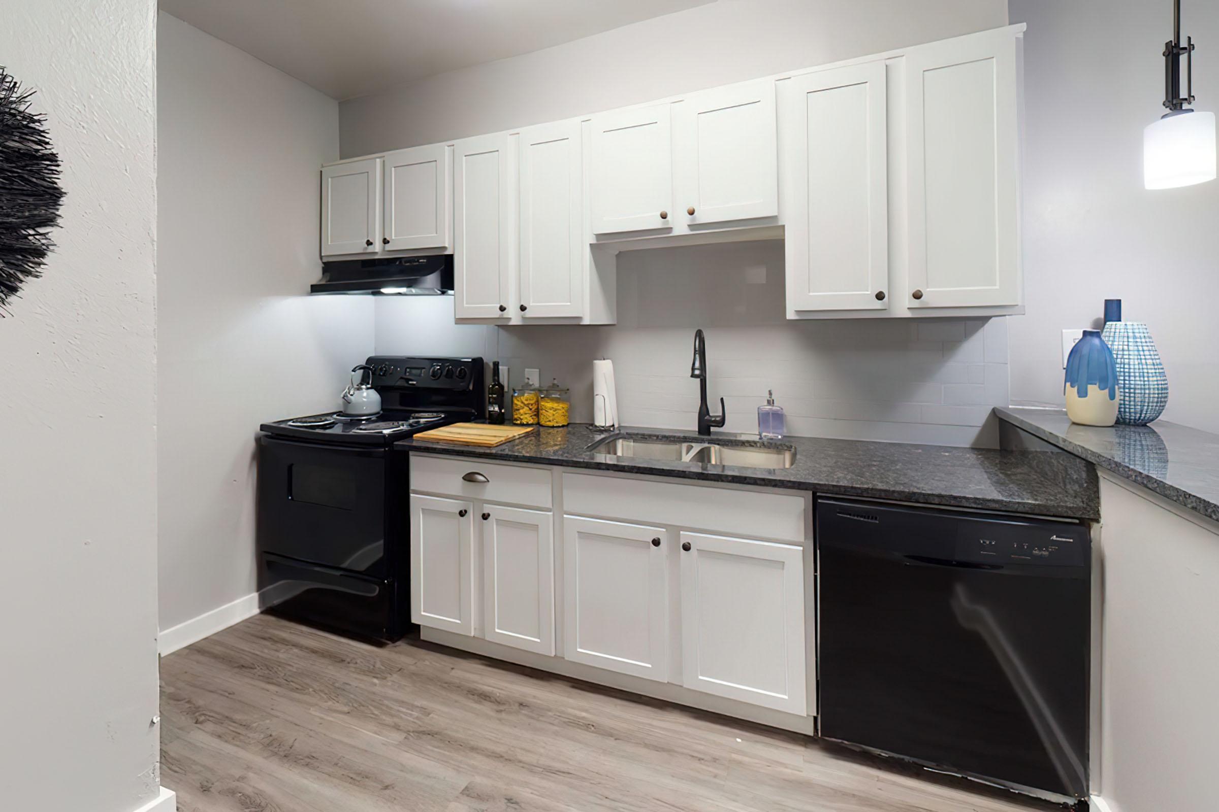 a kitchen with a stove and a sink