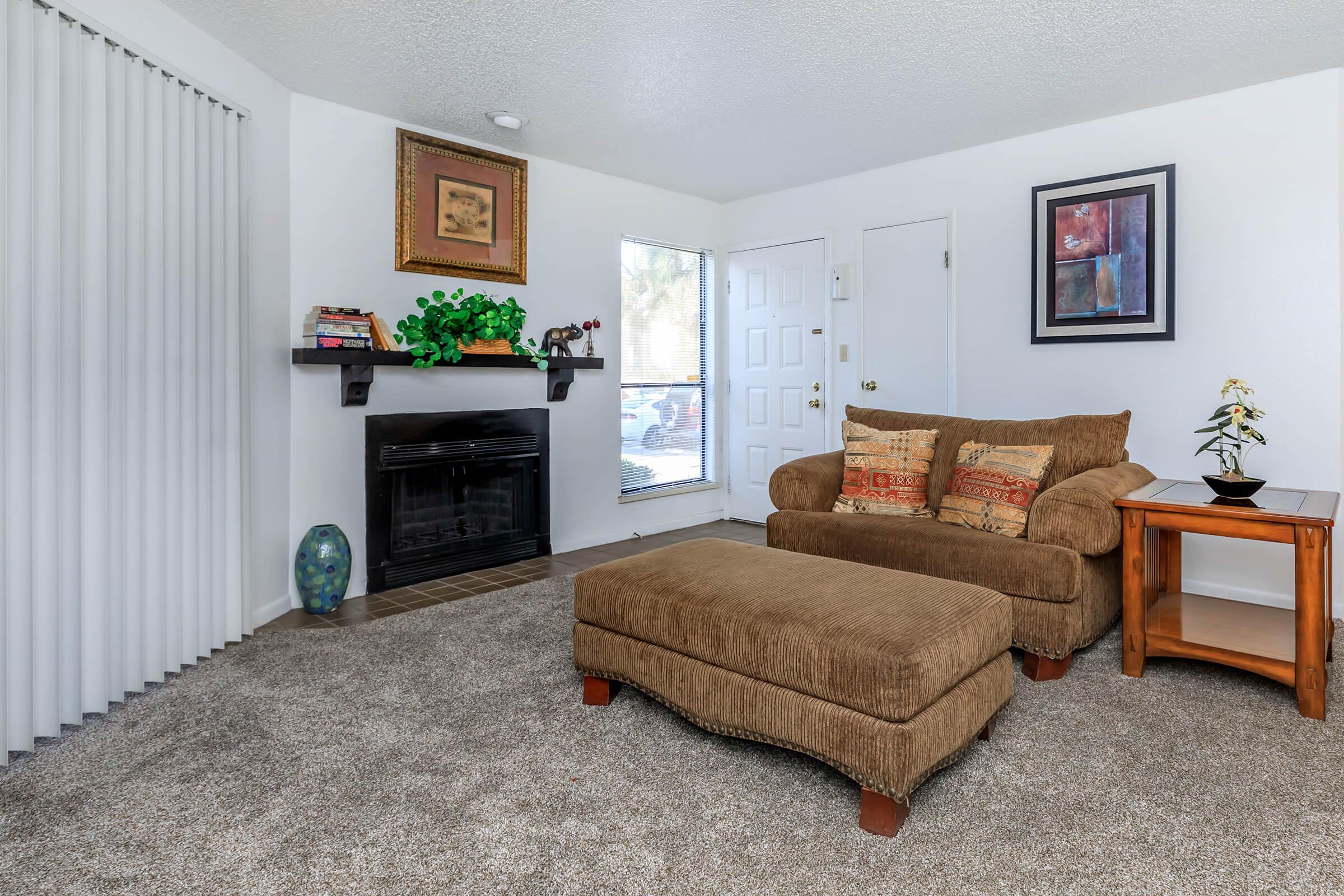 living room with a fireplace