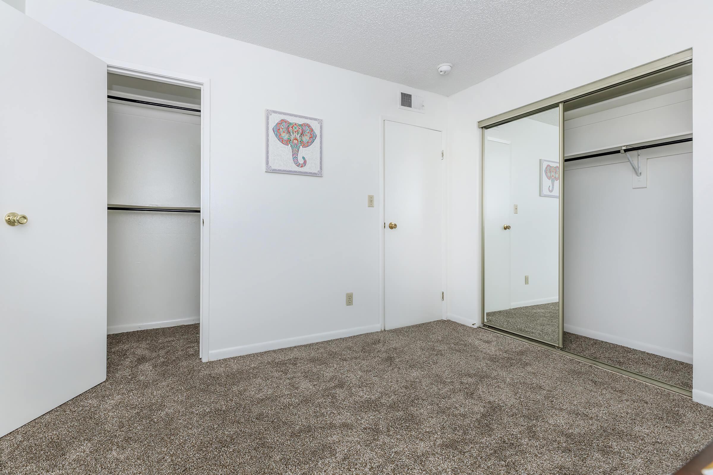 bedroom with two closets