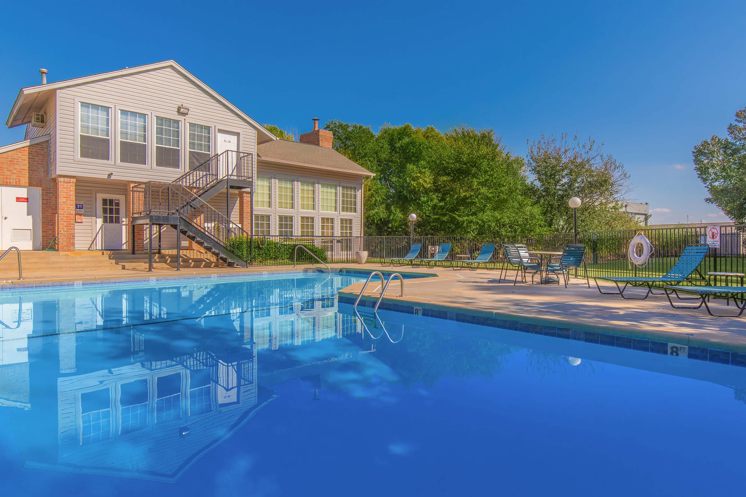 a building with a large pool of water