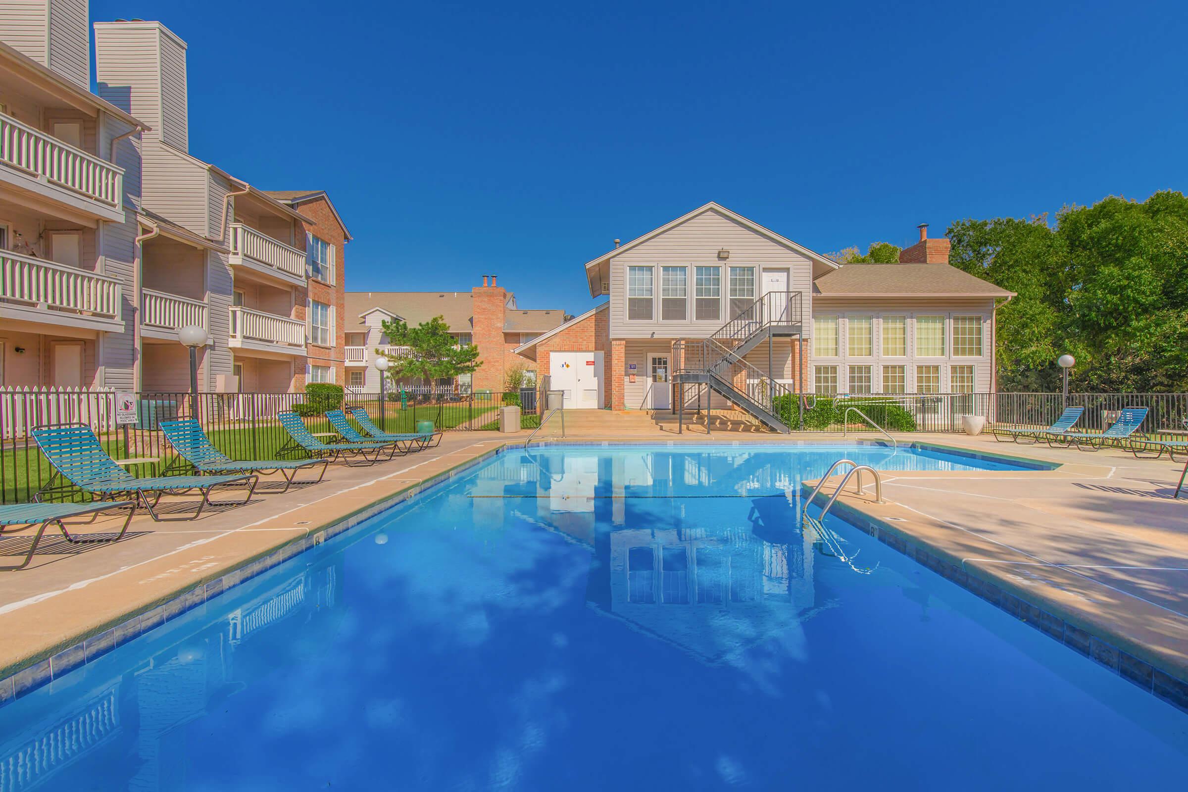 a building with a pool of water