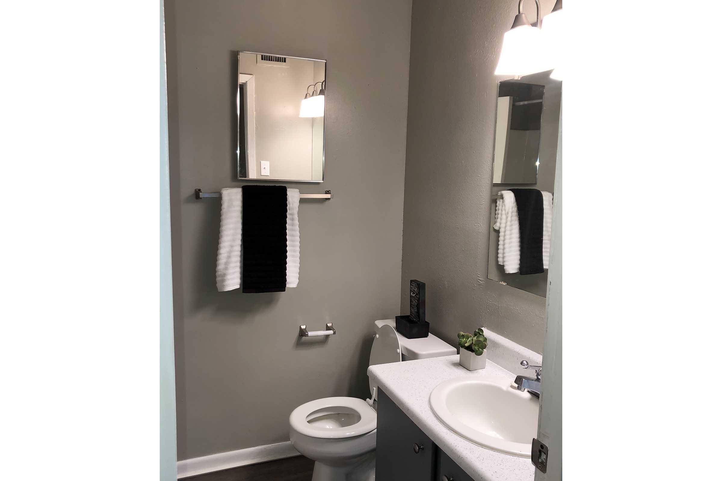 a restroom with a sink and a mirror