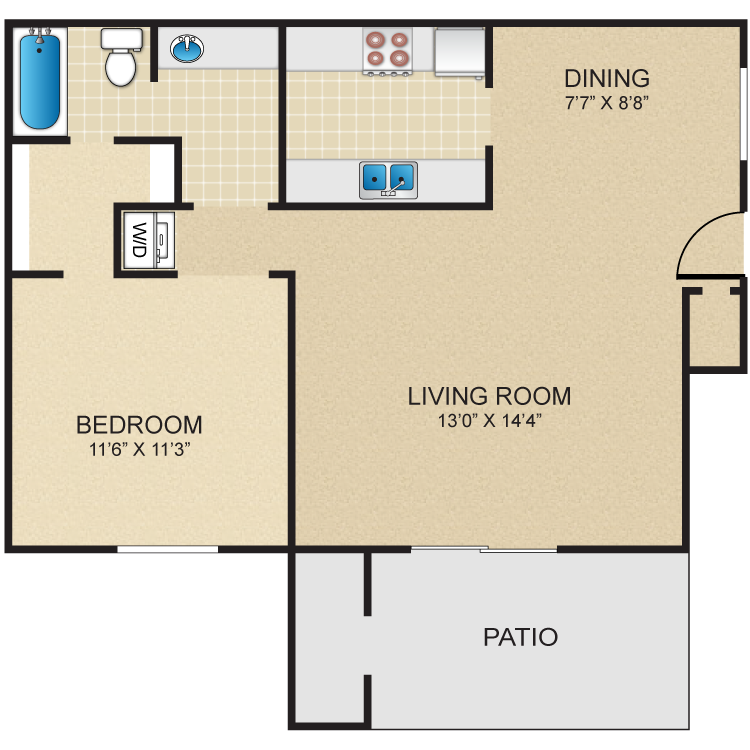 Floor plan image of 1 Bed 1 Bath