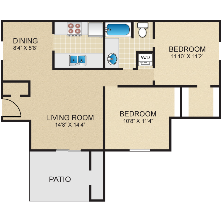Floor plan image of 2 Bed 1 Bath