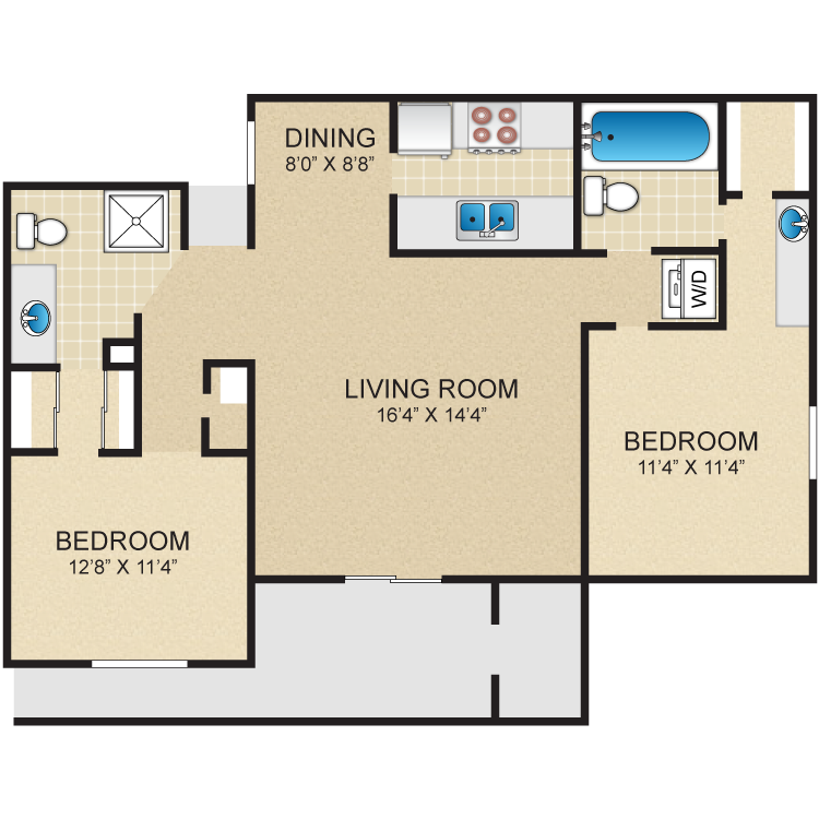 Floor plan image of 2 Bed 2 Bath