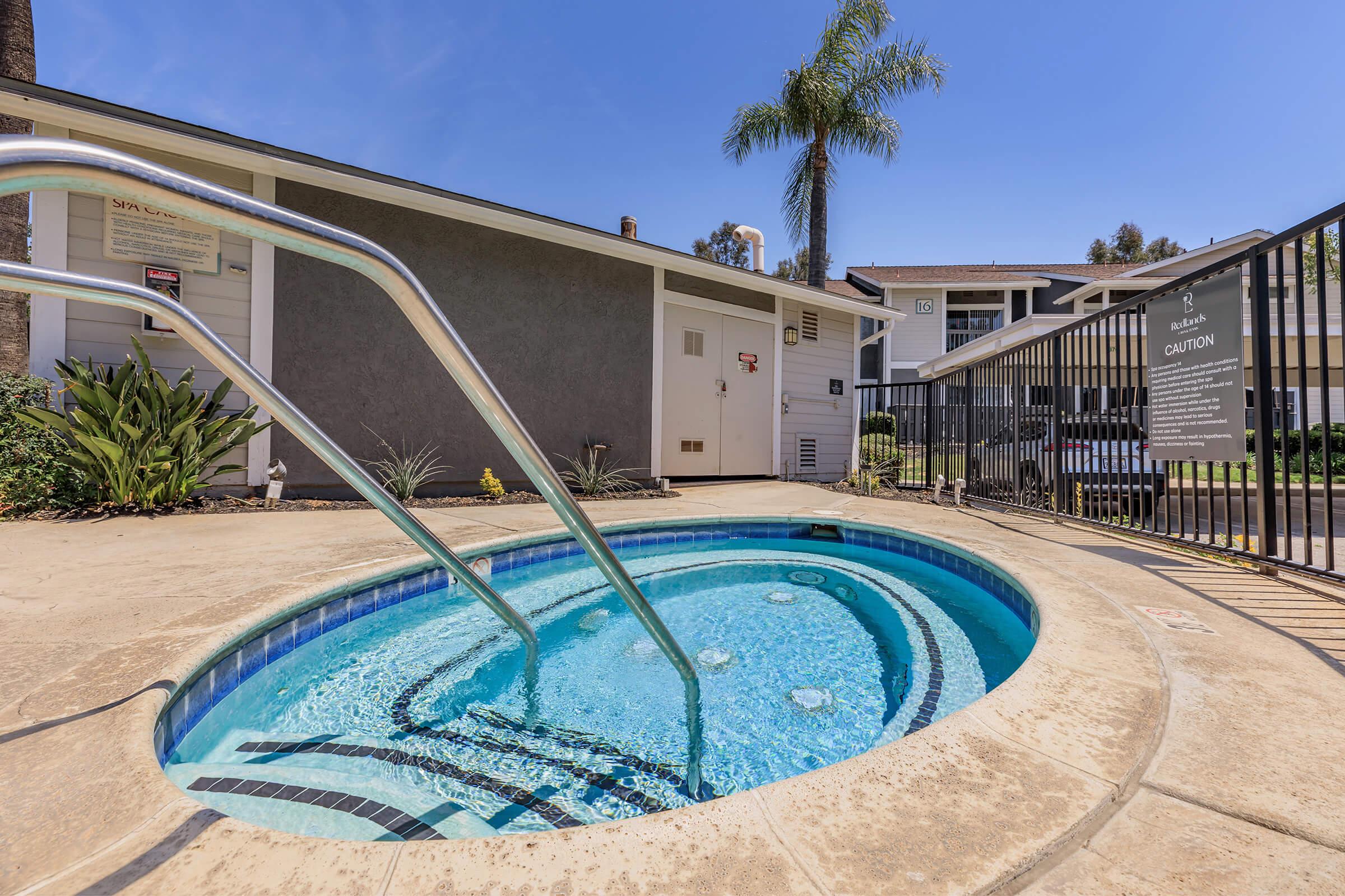 a pool next to a building