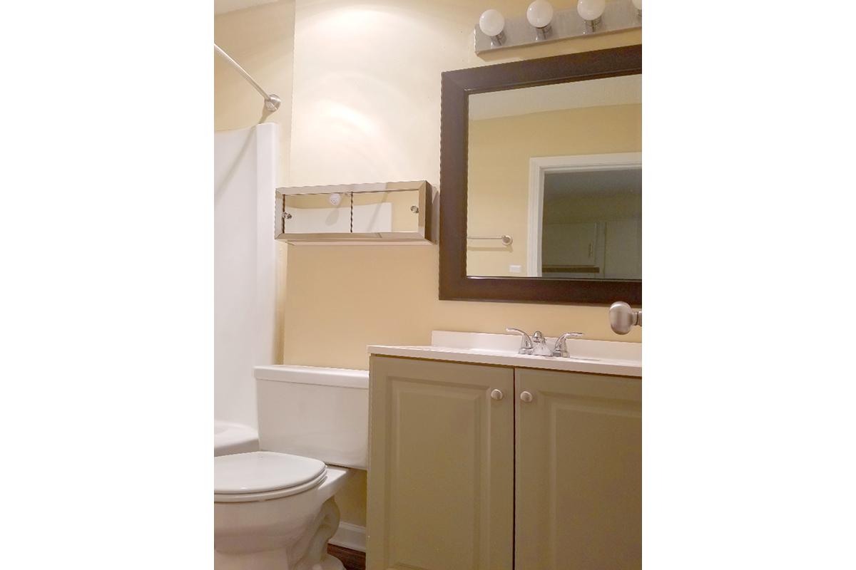 a white sink and a mirror