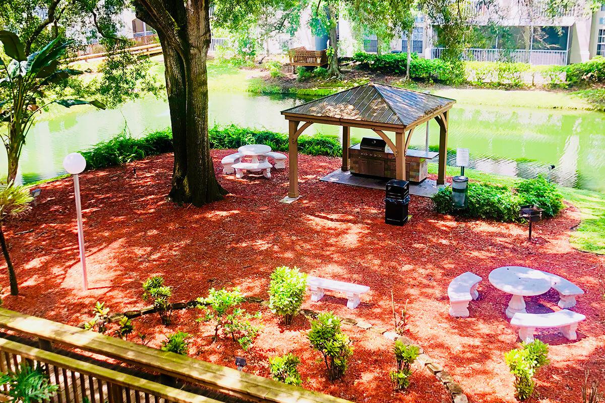 a bench in a garden