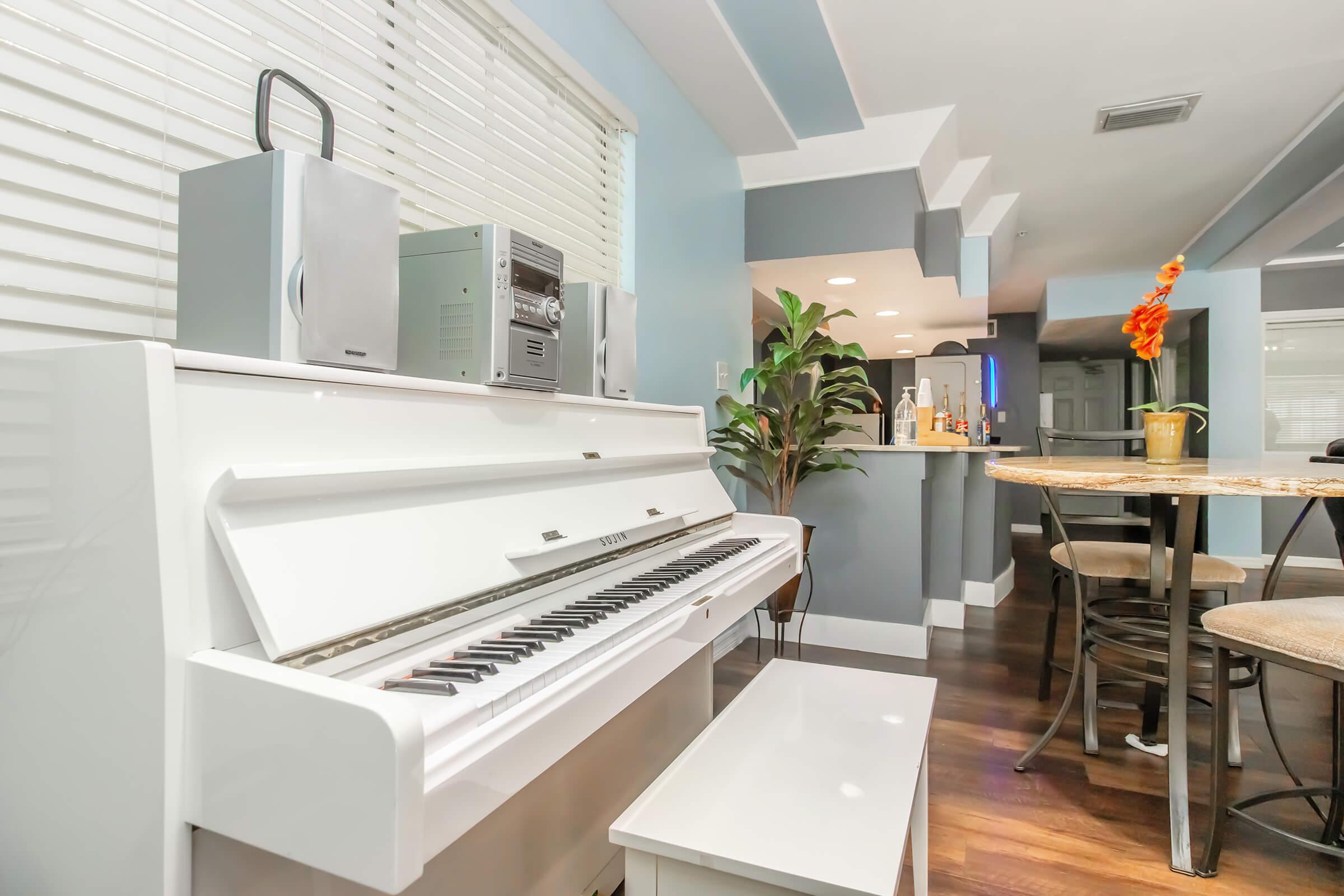 a kitchen with a table in a room