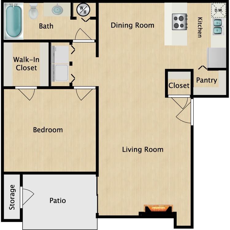 Floor plan image of A2R 1 Bed 1 Bath