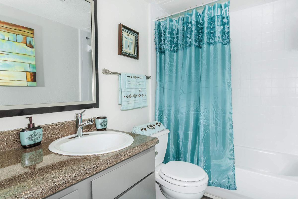 a shower curtain next to a sink