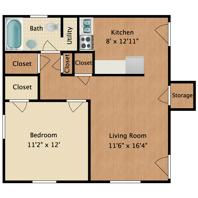 Floor plan image of 1 Bed 1 Bath