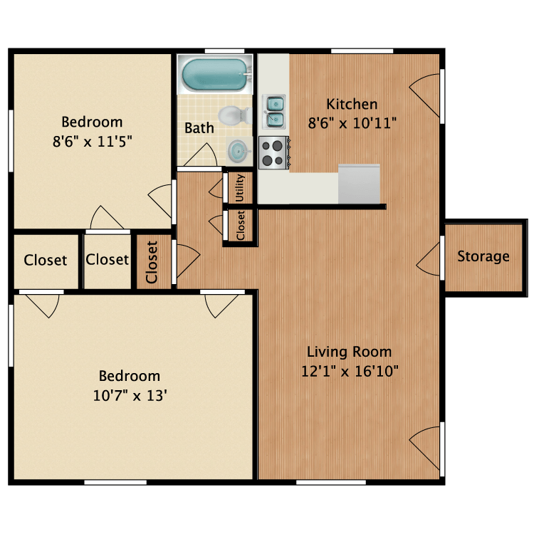 Floor plan image of 2 Bed 1 Bath